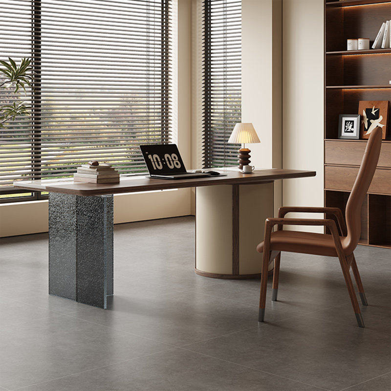 Bureau de luxe léger en bois massif et en pierre frittée, conception à double support avec prise de charge, polyvalent pour tous les cas de figure
