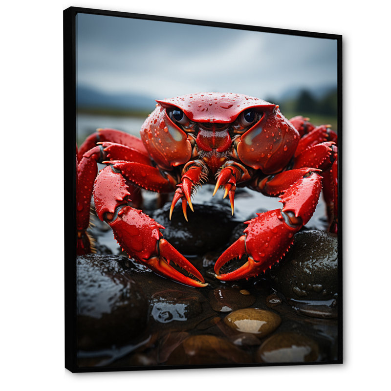 Yoonus " Vibrant Crayfish Portrait ", 44" H x 34" W, Black Floater Framed