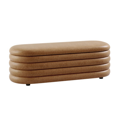 Oval Faux Leather Storage Ottoman Bench, Mid-Century Modern Upholstered Ottoman Coffee Table, End of Bed Bench for Bedroom Living Room Entryway by Latitude Run
