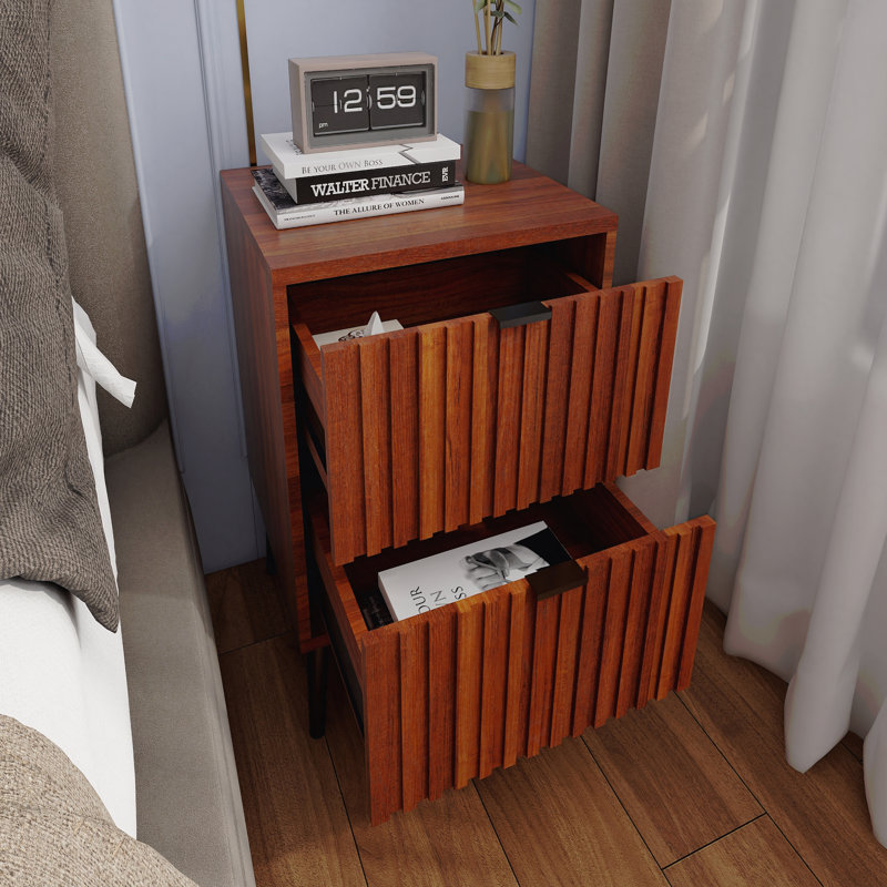 Table de chevet en bois avec 2 tiroirs