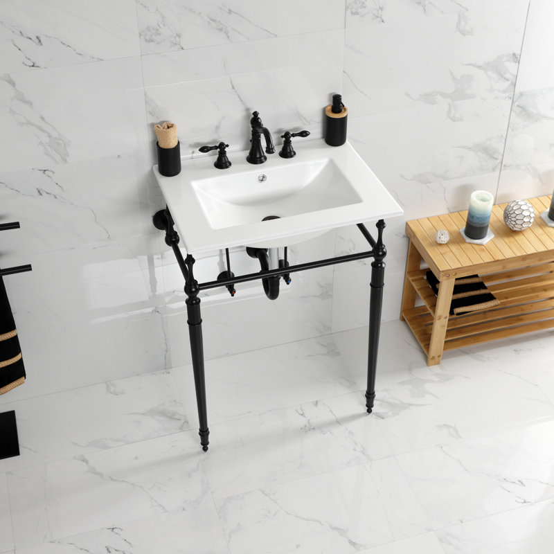 Lavabo de salle de bain console Edwardian, Noir mat, Centres de 8 po