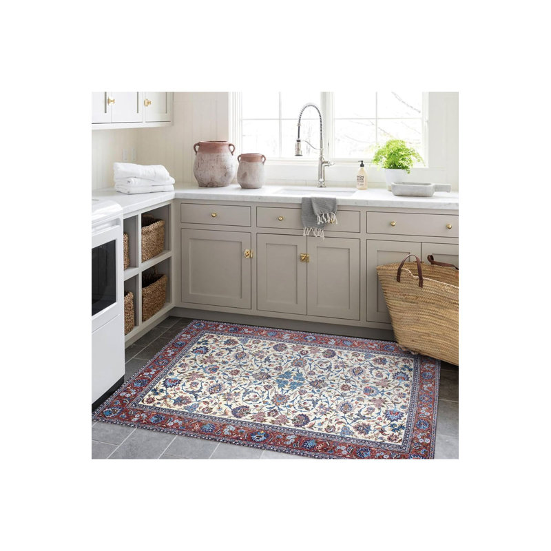 Tapis bleu lavable à la machine, Rectangle 3 pi 3 po x 4 pi 11 po