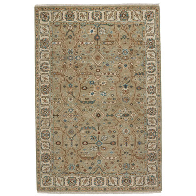 Sarah Hand-Knotted Wool Green Beige Area Rug