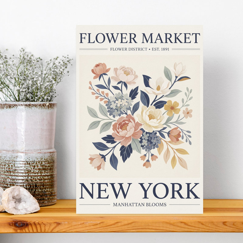 New York Flower Market Classic Delicate Elegant City Flower Wall Art Print 1 Piece Wrapped Canvas Wall Art