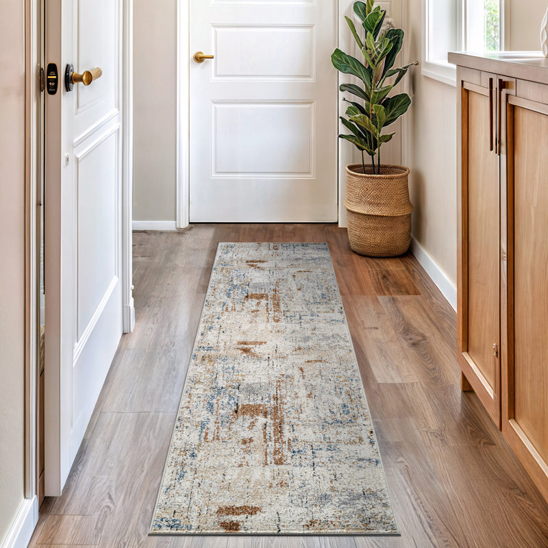 Multi-Color Strata Rug – Modern Layered Pattern, Easy To Clean, Runner 2'2" x 8'