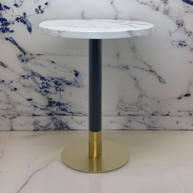 Rakeeb Round Faux Marble Top Metal Base Dining Table, White
