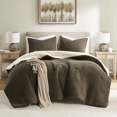 Édredon simple en chenille tricoté gaufré, rembourrage 100%, 2 taies décoratives assorties, dossier, lavage en machine, literie brun selle, envers, lavable