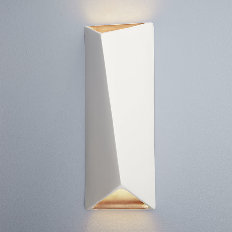 Lashay Ceramic LED Flush Mounted Sconce, Matte White/Champagne Gold
