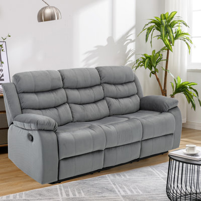 Ensemble de canapés inclinables en similicuir, ensemble de canapés inclinables manuels modernes en cuir pour trois personnes - gris