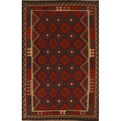 Tapis géométrique en laine Kilim 7 x 10