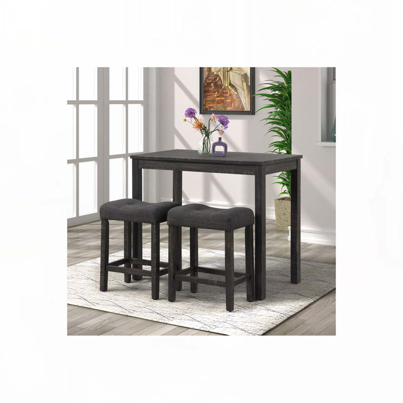 Fabric Upholstered Wood Bar Stools Set with Button Tufted