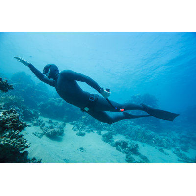 Freediver Swimming Underwater - Wrapped Canvas Print