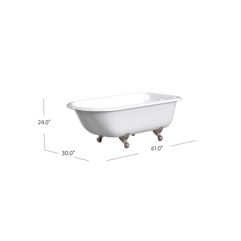 61'' L Freestanding Soaking Bathtub, White Interior with White Exterior, Brushed Nickel