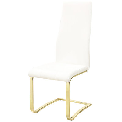 Of 4 White And Gold Upholstered High - Back Dining Side Chairs With Comfortable Padding In Material, Metal Support Legs, 44.25 Inches Height, 17 Width, 22.97 Depth Chair 4, Frame,