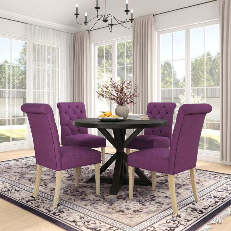Ensemble de salle à manger 5 pièces, table ronde avec 4 chaises capitonnées