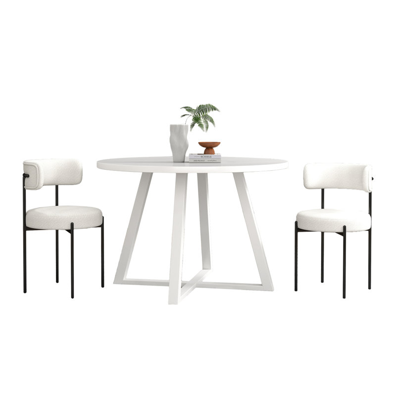 Saby 4 - Person Trestle Dining Set, White, 3