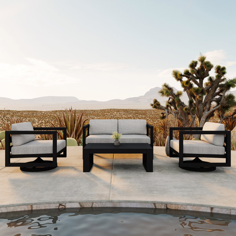 Avion 4 Piece Loveseat Set With Swivel, Slate, Cast Silver Sunbrella®