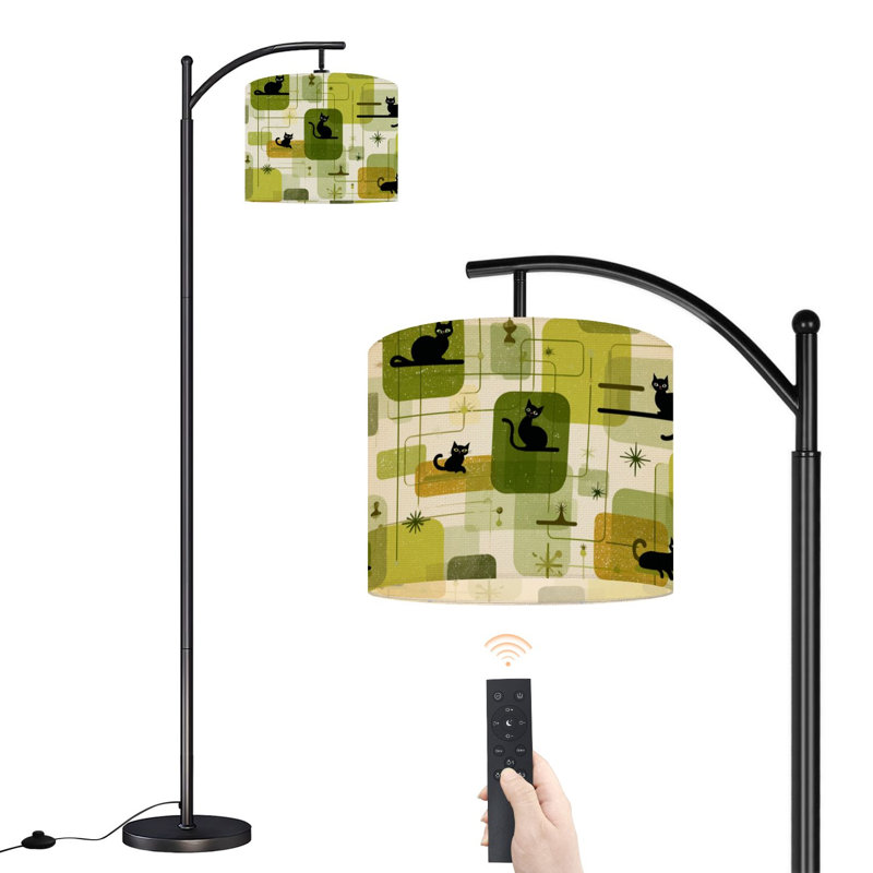  Lampe sur pied Arc Vintage Atomic Black Cats Orbital Retro Grande lampe sur pied moderne DEL Abat-jour réglable en lin 3 températures de couleur