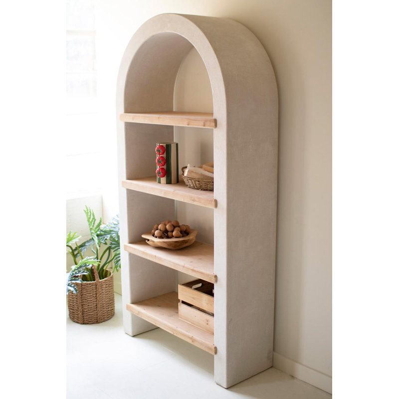 Étagère arquée texturée avec quatre tablettes en bois