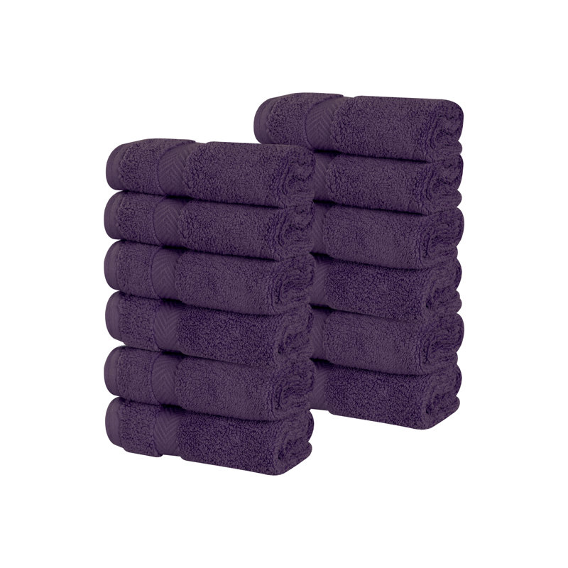Salih Zero Twist Cotton Solid Chevron Dobby Border Super Soft Absorbent Face Towel Washcloth, Grape Seed
