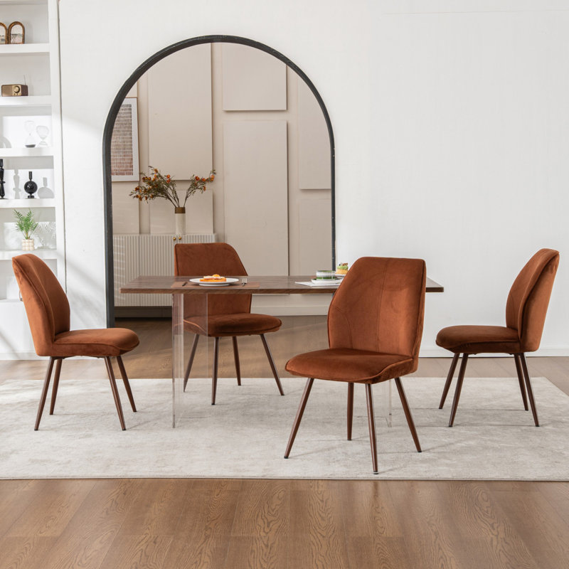 Chaises de salle à manger rembourrées en tissu Monno, Caramel, 4, Caramel
