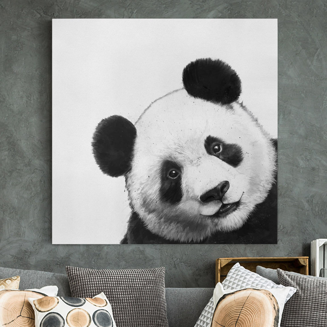 Leinwandbild Illustration Panda Schwarz-Weiß-Gemälde von Laura Graves