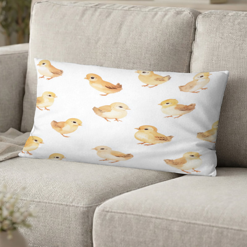 Coussin à imprimé animal - coussin jaune à motif de poussins, H 12 po x l 20 po