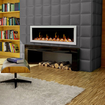 Litedeer Homes Latitude II ZEF48X 48" Smart Electric Fireplace | Ultra-Slim Wall Mounted & Recessed White Frame | HD Multi-Flame, Breathing Logs with Crushed Ice Rocks Decor, App Control