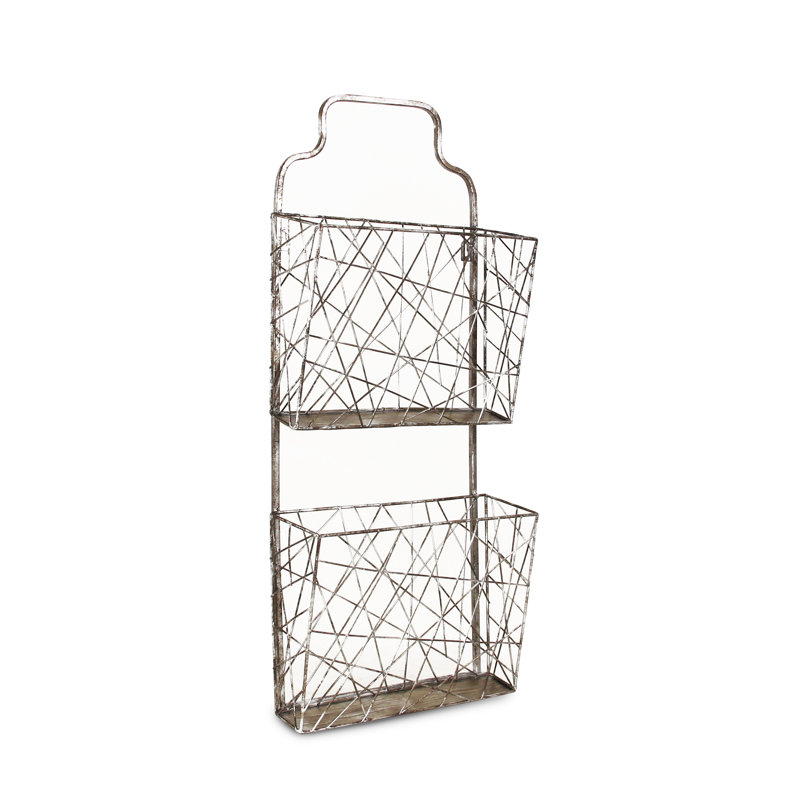 Honora 2 Tier Metal Wall Organizer, Industrial Silver Storage Rack, 28.5" H