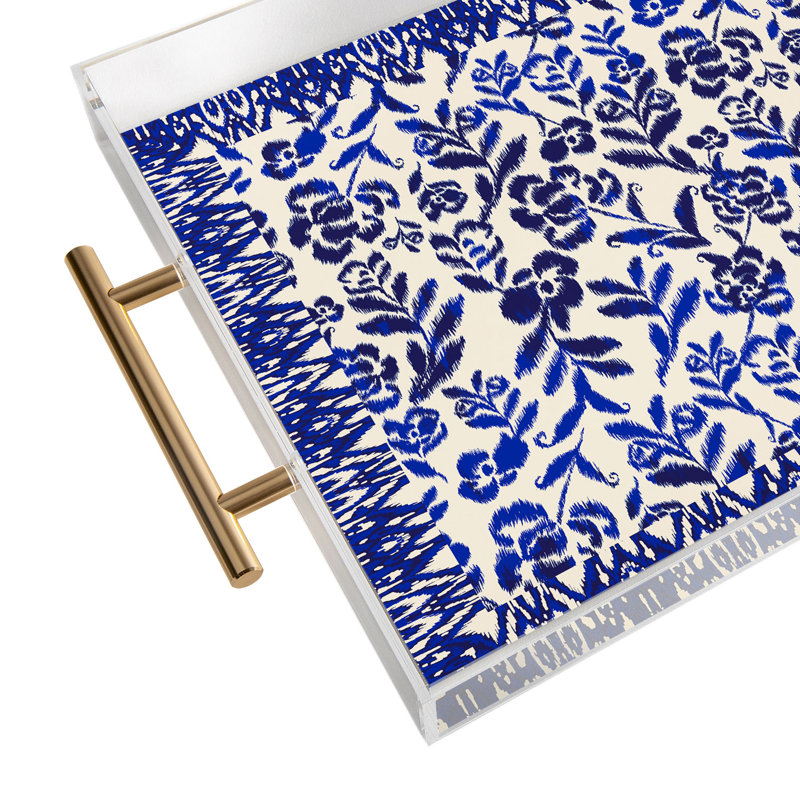 Plateau en acrylique Cassidy Rae Marietta, Blanc / Bleu marine, Floral