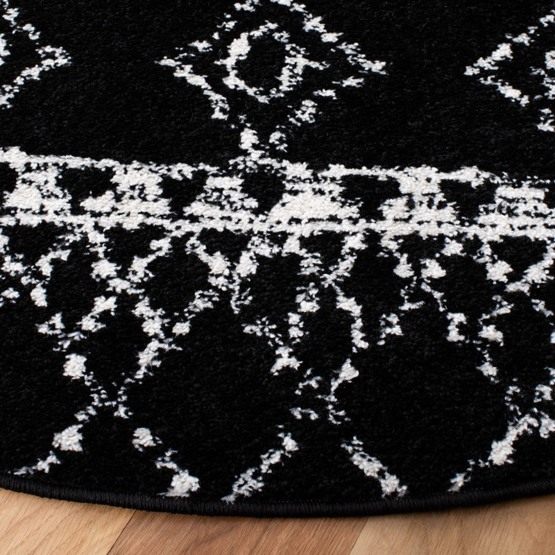 Tapis noir à motif géométrique Cobos, Rond 3 pi