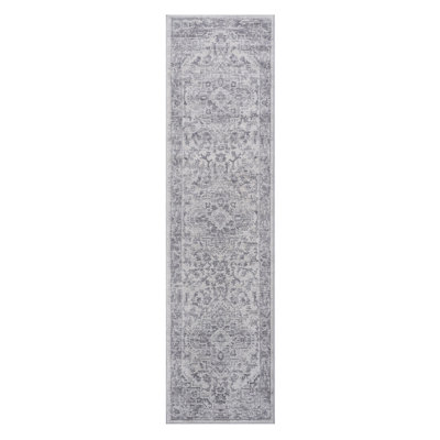 Tapis 2 x 8 argent / oriental non délesté pour le salon, la salle à manger et le bureau
