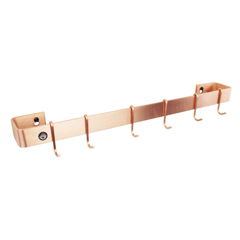Utensil Bar Handcrafted Wall Mounted Pot Rack, 3" H x 24" W x 3" D, Brushed Copper