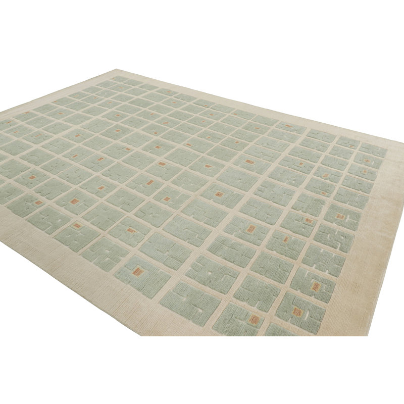 Rug & Kilim’S French Art Deco Style Rug With Light Green Geometric Patterns