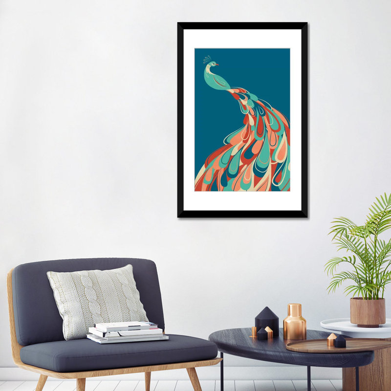 «Peacock», impression sur toile, Papier d'art encadré noir, Blanc, H 24 po x l 16 po x P 1 po