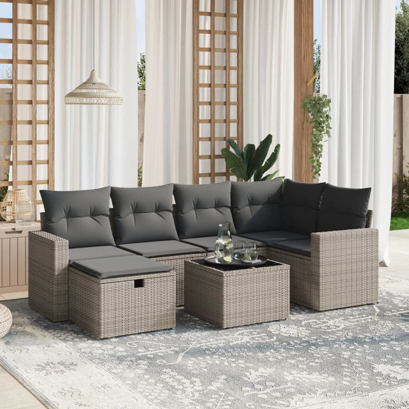 Ensemble de canapé de jardin en rotin de polyester gris, verre trempé, acier thermolaqué Vidaxl