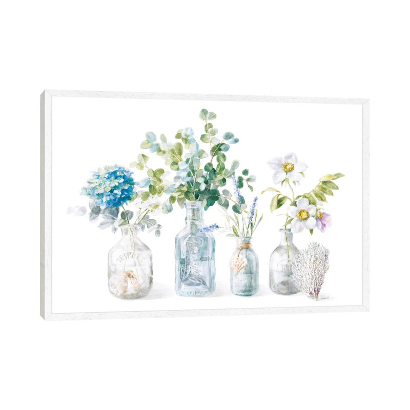 Beach Flowers I by Danhui Nai - Painting on Canvas, White Framed Canvas, 152.5 cm H x 101.5 cm W