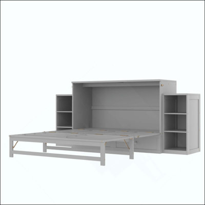 Lit escamotable avec tiroirs et tablettes de rangement spacieux, idéal pour les chambres d'amis ou les chambres compactes