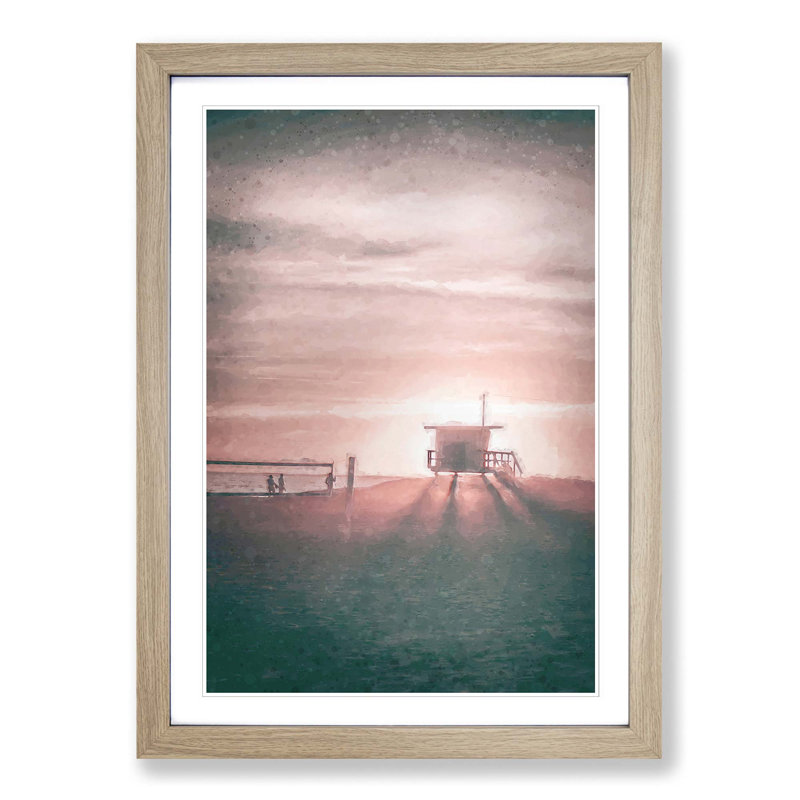 Volleyball on the Beach - Picture Frame Graphic Art Print, 76cm H x 50cm W x 2cm D, Oak