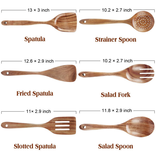 Wooden Kitchen Utensils Set,gudamaye 6 Pce Wooden Spoons For Cooking,wooden  Cooking Utensils,natural Teak Wooden Spoons For Non-stick Pan - 6pcs