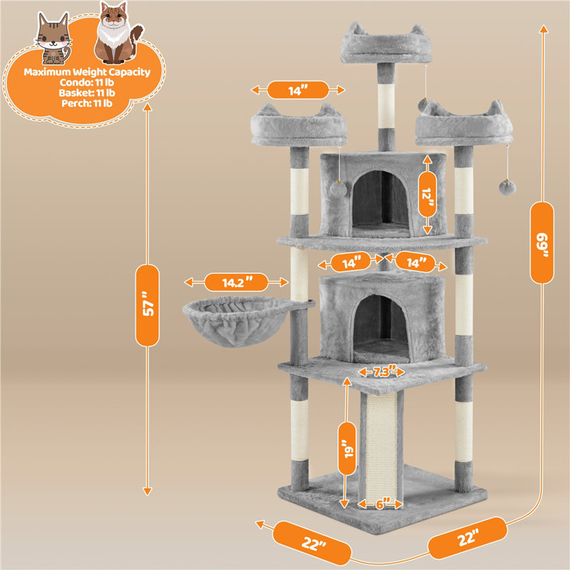 Zutphen 69'' H Cat Tree, Light Gray