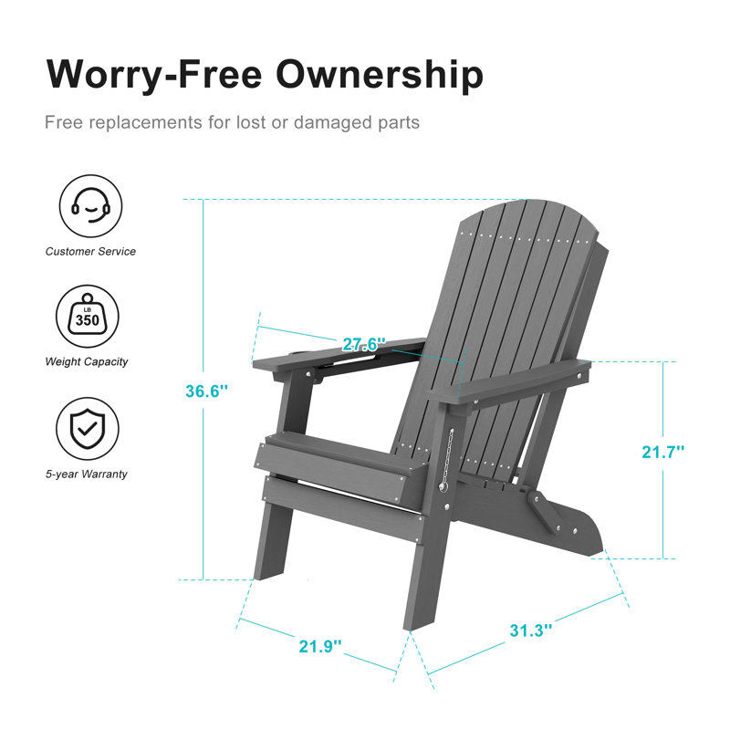  HDPE Folding Adirondack Chair with Ergonomic Design & Cup Holder, Heavy Duty Adirondack Chair for Patio, Pool, and Yard