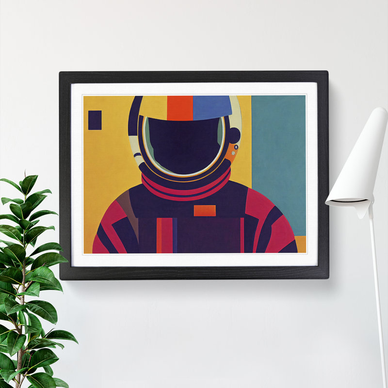 Retro Astronaut Vol.4 1 Piece Single Picture Frame Painting, 46cm H x 64cm W x 2cm D, Black Framed