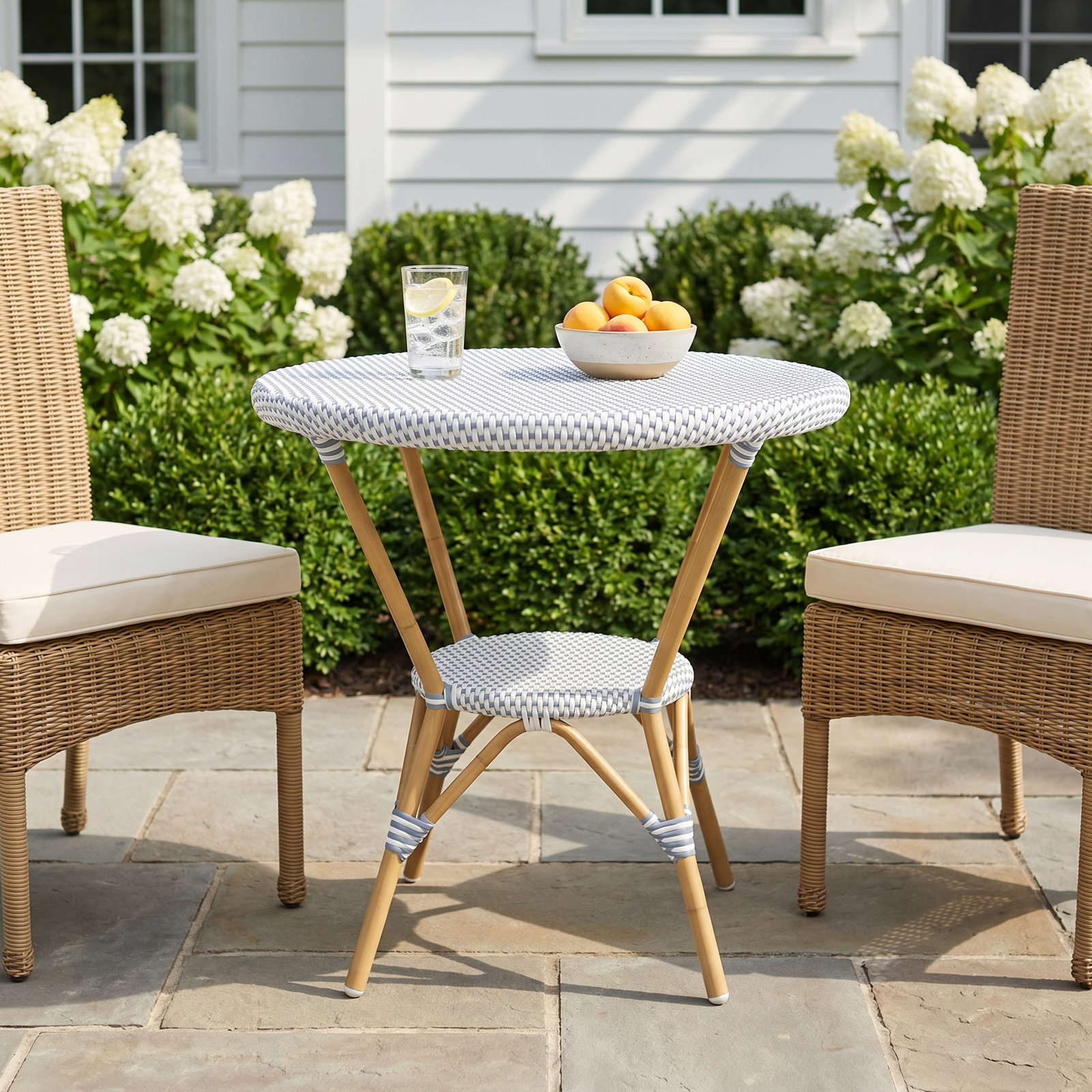 Ellie 30" Patio Bistro Table, Blue/White