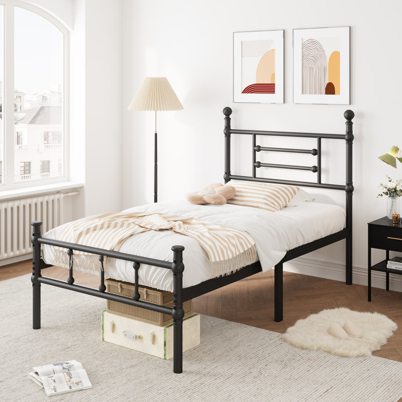 Metal Platform Bed Frame with 40" Headboard and Footboard, Steel Bed Frame, No Box Spring Needed, Easy Assembl, Twin, 14"