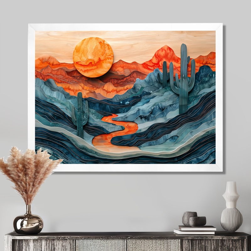 Giovana cactus désert sur un plateau en bois diapositive IV - désert, art mural, H 30 po x l 40 po, Cadre simple, Blanc