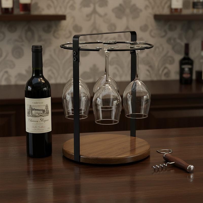 Porte-verres à vin en métal et bois