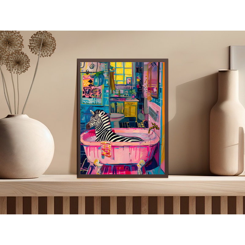 Zebra in Bathtub Wall Art Bathroom Decor Funny Animal Print Modern Art Bathroom Wall Decor Framed Art Multiple Sizes