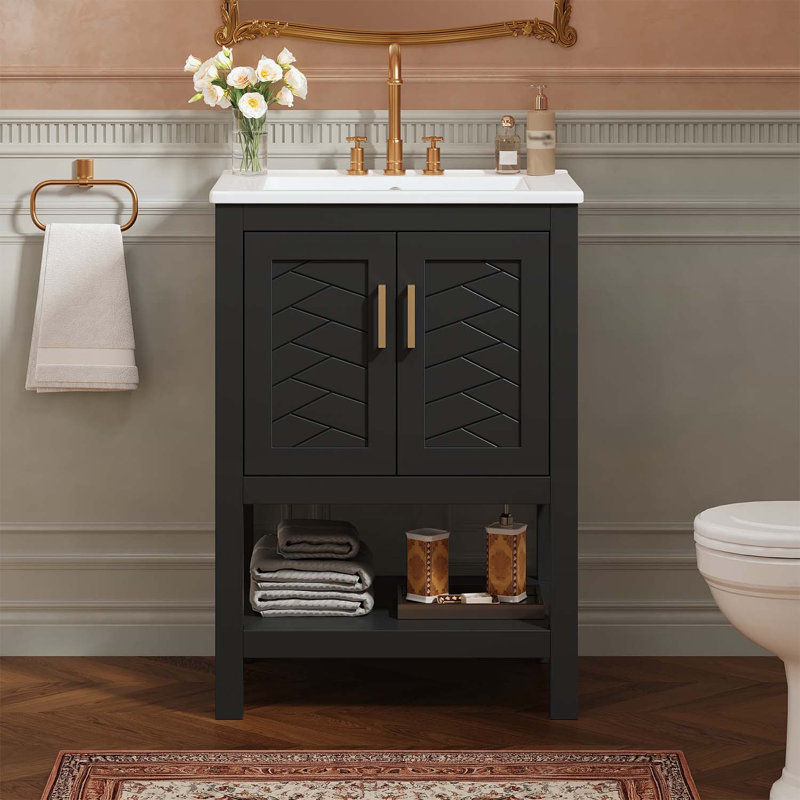 Meuble-lavabo moderne avec design élégant en sergé, pour un rangement efficace, Noir