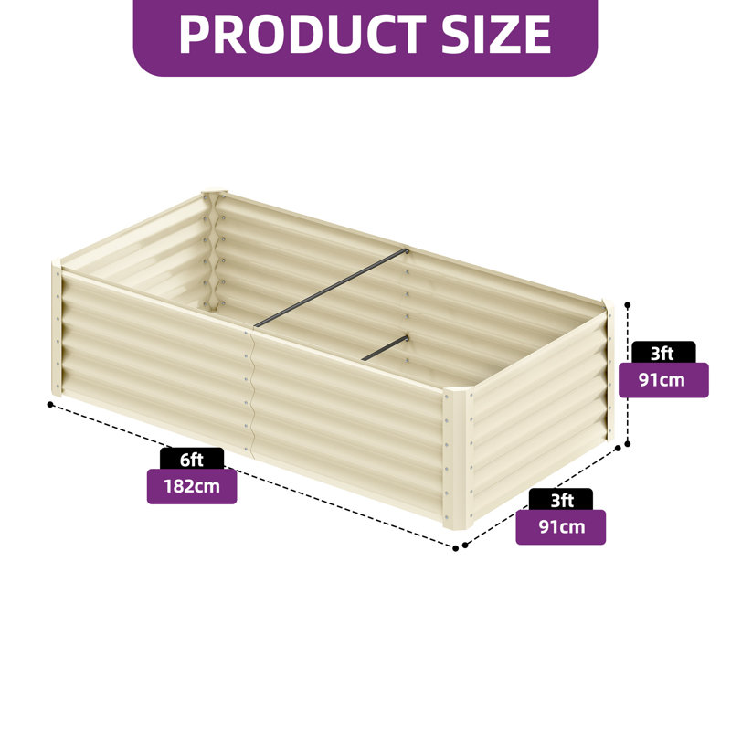 Galvanized Raised Garden Bed With Gloves, Cream, 36" H x 72" W x 36" D